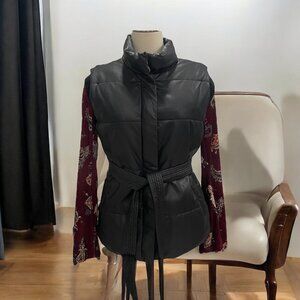 Marc New York Women's Black Puffer Vest Belted Sleeveless S Winter Urban Chic